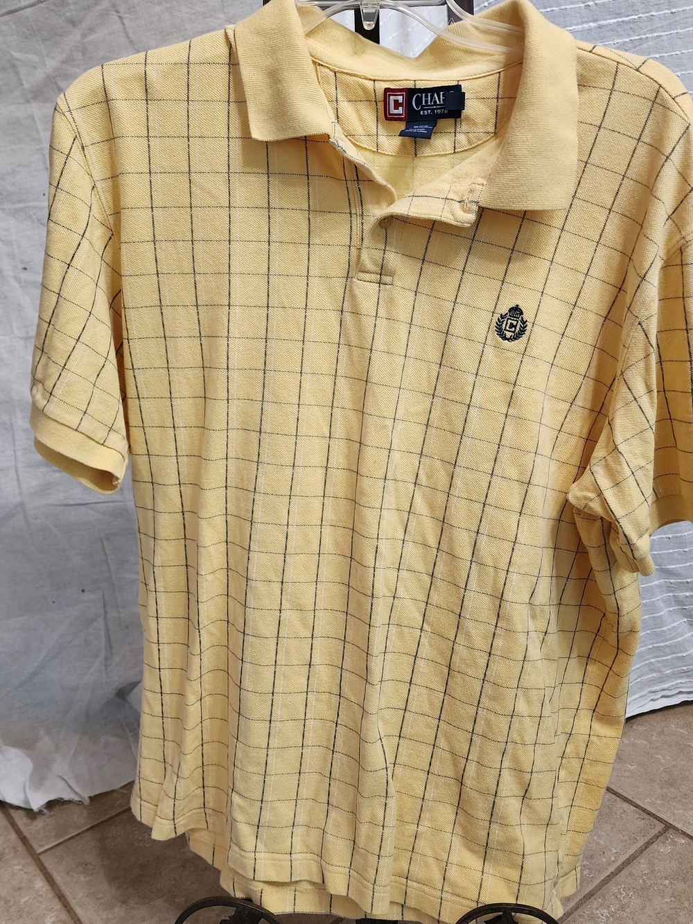 Chaps Men’s Light Yellow Windowpane Polo XXL